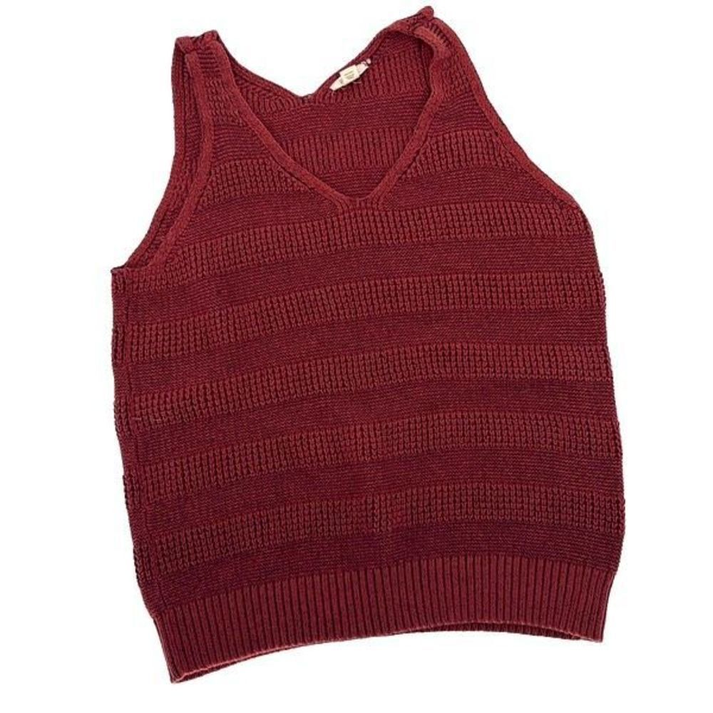 Ana A New Approach Womens Tank Sweater Sleeveless Knit 100% Cotton Large Red Rus